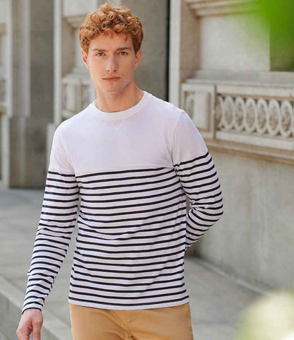 Front Row Unisex Long Sleeve Breton Striped T-Shirt - White/Navy