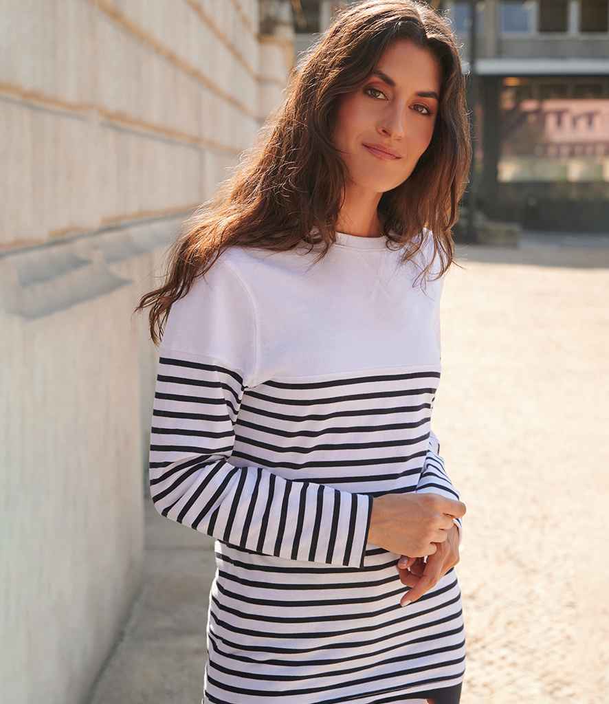 Front Row Unisex Long Sleeve Breton Striped T-Shirt - model image