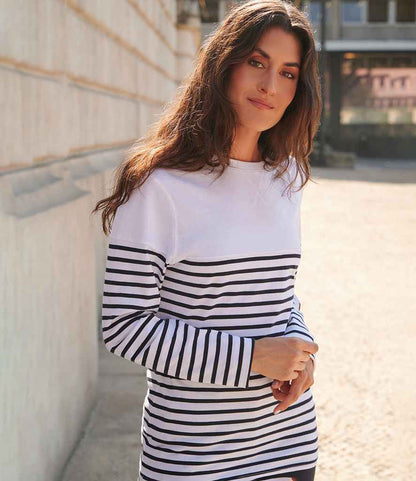 Front Row Unisex Long Sleeve Breton Striped T-Shirt - model image