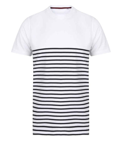 Front Row Unisex Breton Striped T-Shirt in White/Navy