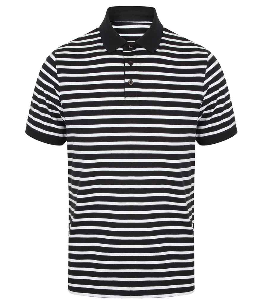 Front Row Striped Jersey Polo Shirt in Navy/White