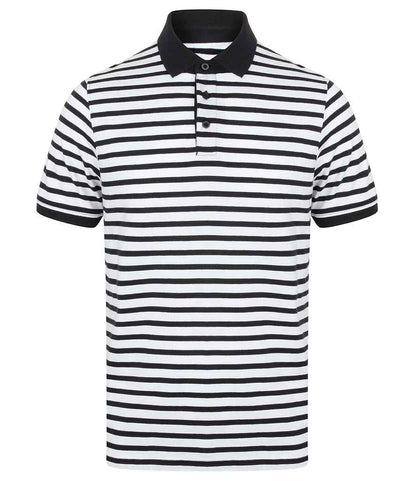 Front Row Striped Jersey Polo Shirt in White/Navy