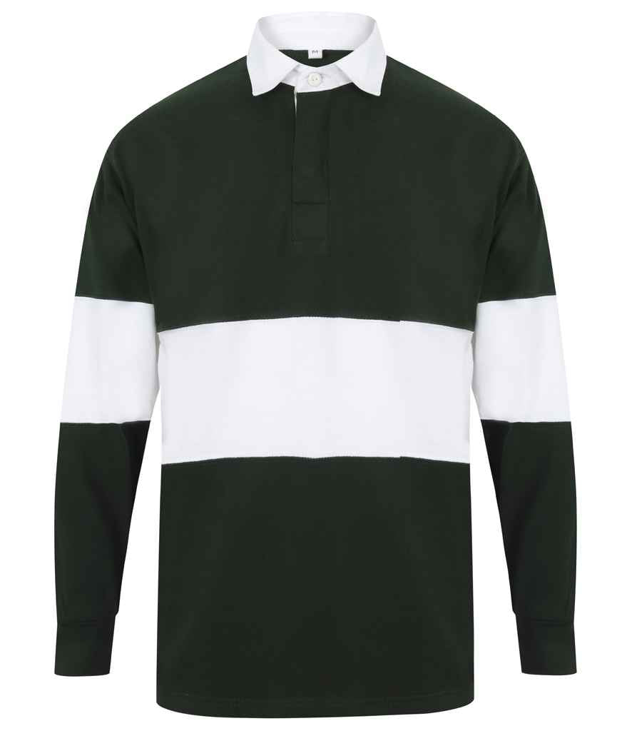 Front Row Panelled Rugby Shirt in Bottle Green/White