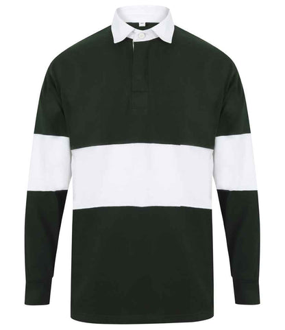 Front Row Panelled Rugby Shirt in Bottle Green/White