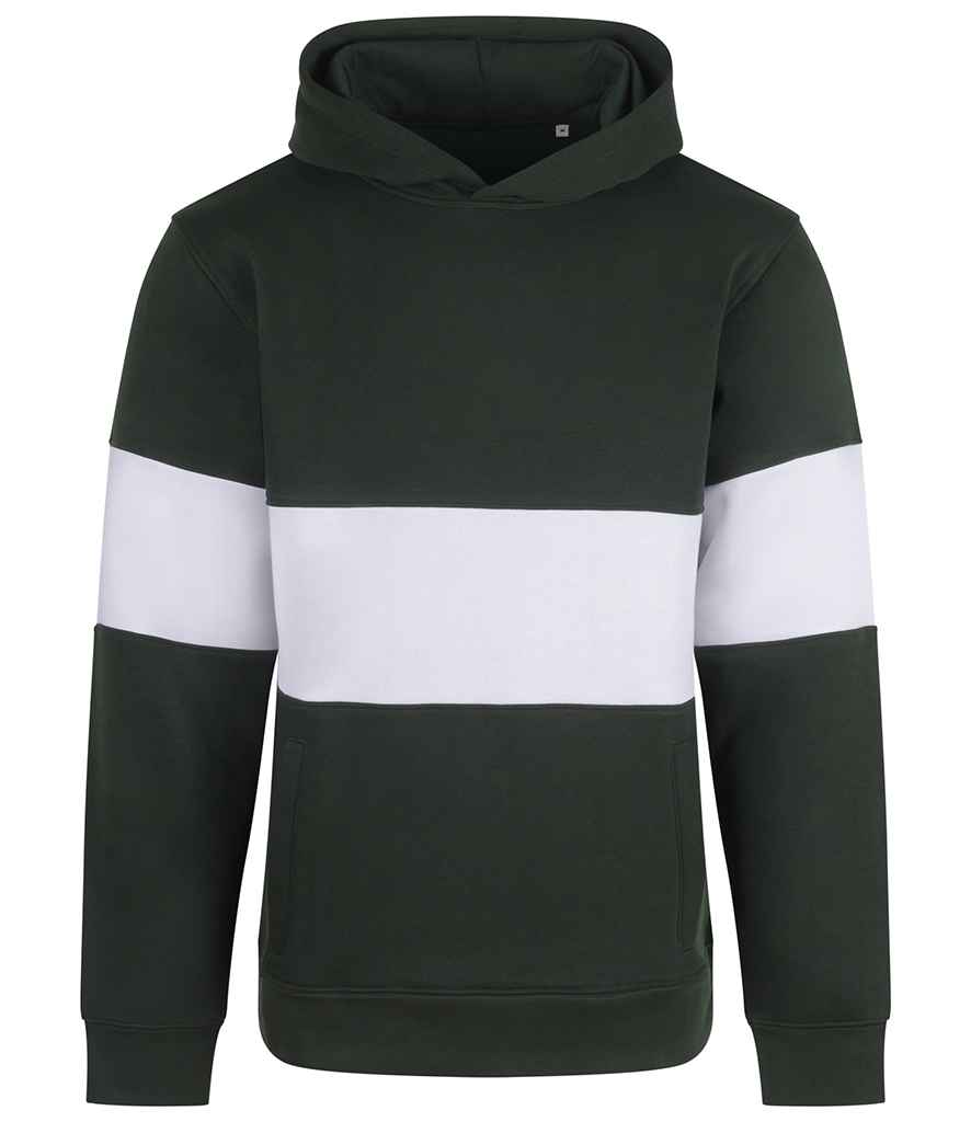 Front Row Heavyweight Panelled Hoodie in Bottle Green/White