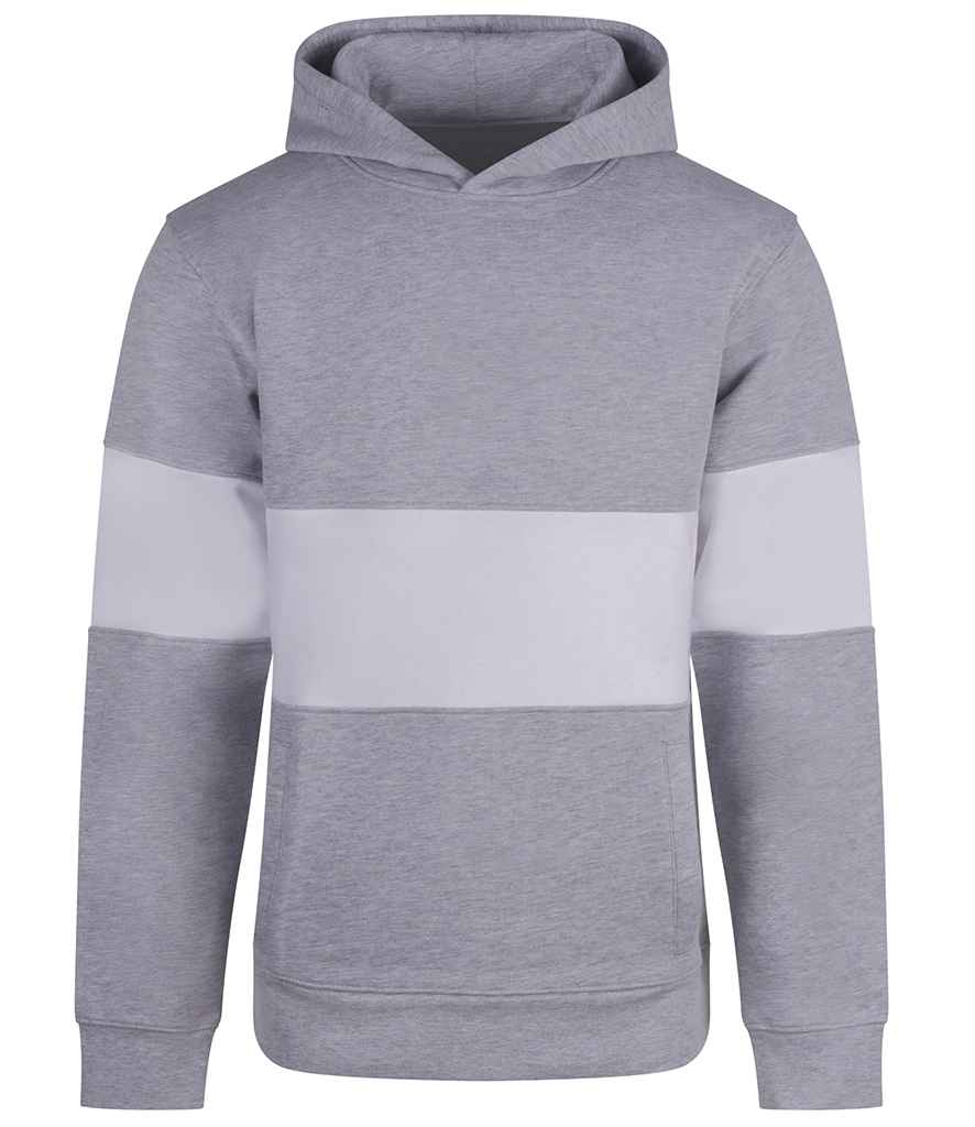 Front Row Heavyweight Panelled Hoodie in Heather Grey/White