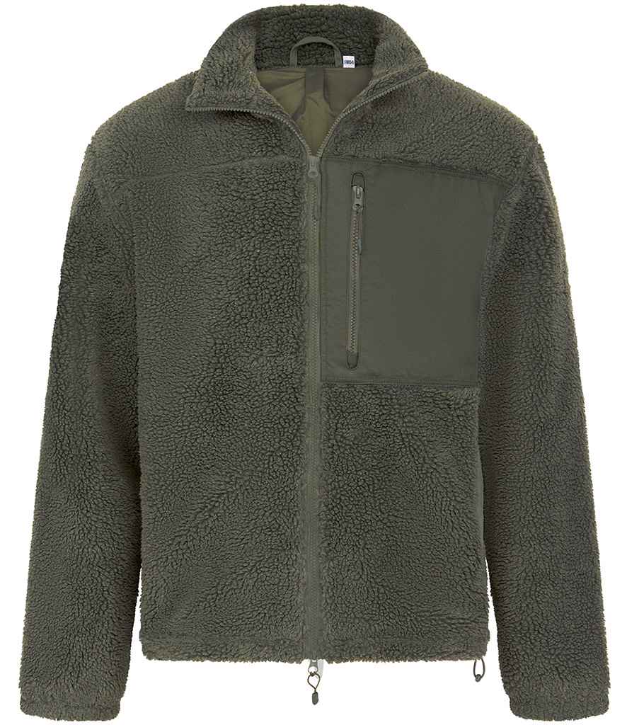 Front Row Recycled Sherpa Fleece Jacket in Dark Olive