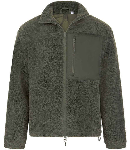 Front Row Recycled Sherpa Fleece Jacket in Dark Olive