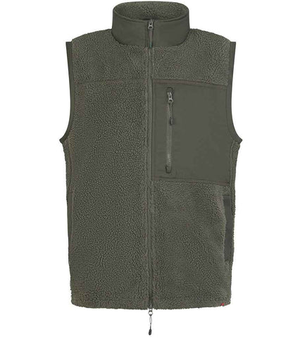 Front Row Recycled Sherpa Gilet in Dark Olive