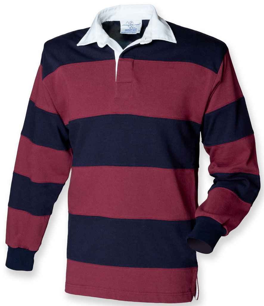 Front Row Sewn Stripe Rugby Shirt in Burgundy/Navy