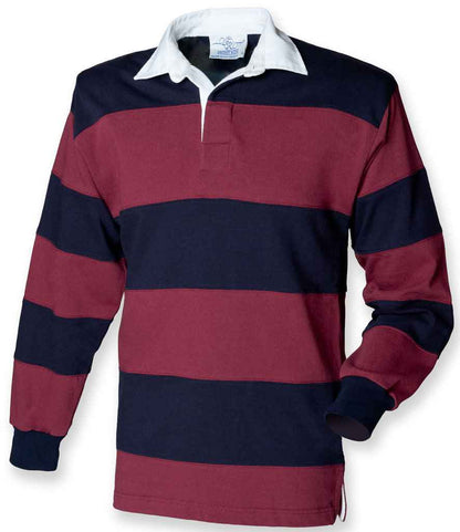 Front Row Sewn Stripe Rugby Shirt in Burgundy/Navy