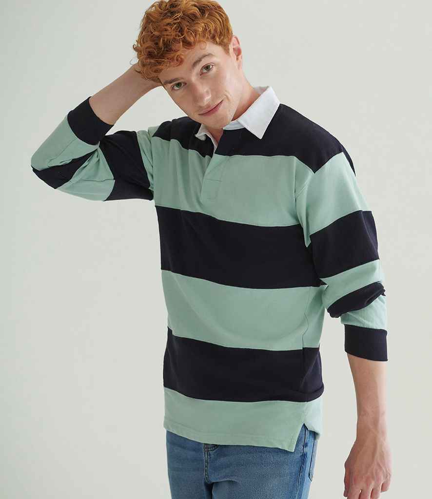 Front Row Sewn Stripe Rugby Shirt - model image