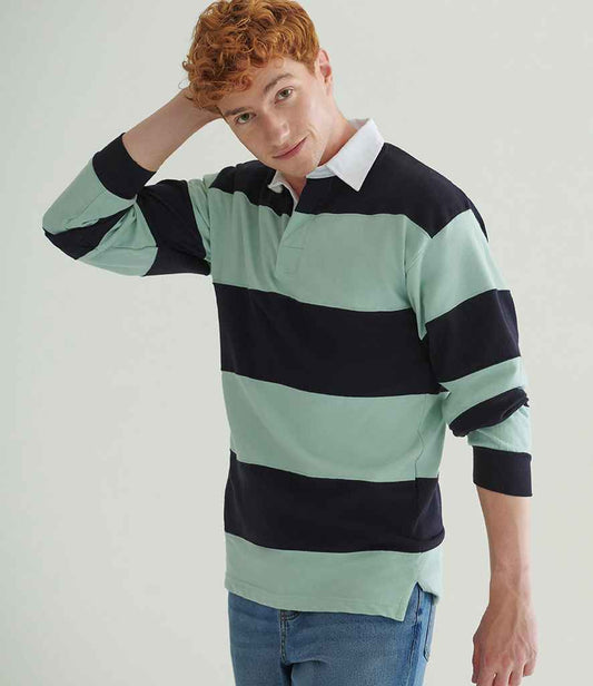 Front Row Sewn Stripe Rugby Shirt - model image