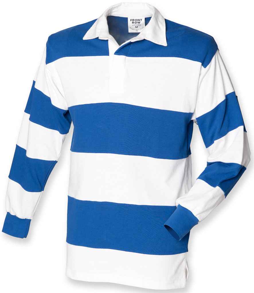 Front Row Sewn Stripe Rugby Shirt in White/Royal Blue