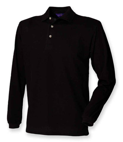 Henbury Henbury Long Sleeve Cotton Piqué Polo Shirt Black