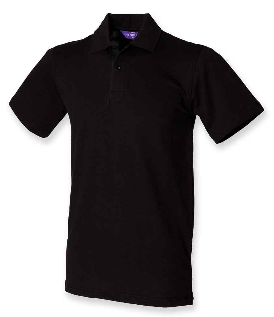 Henbury Unisex Stretch Cotton Piqué Polo Shirt in Black