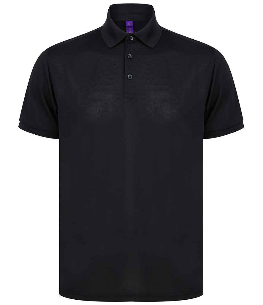 Henbury Recycled Polyester Piqué Polo Shirt in Black