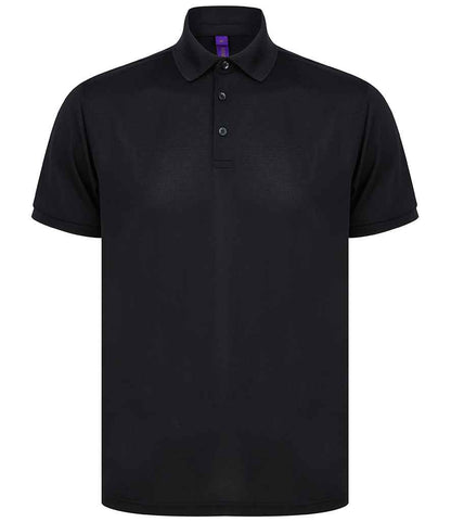 Henbury Recycled Polyester Piqué Polo Shirt in Black