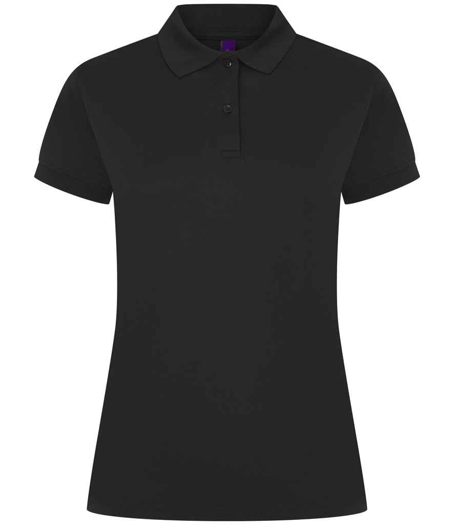 Henbury Ladies Coolplus® Wicking Piqué Polo Shirt in Black