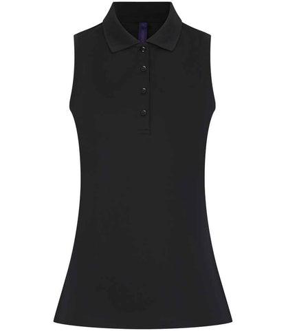 Henbury Ladies Sleeveless Coolplus® Polo Shirt in Black