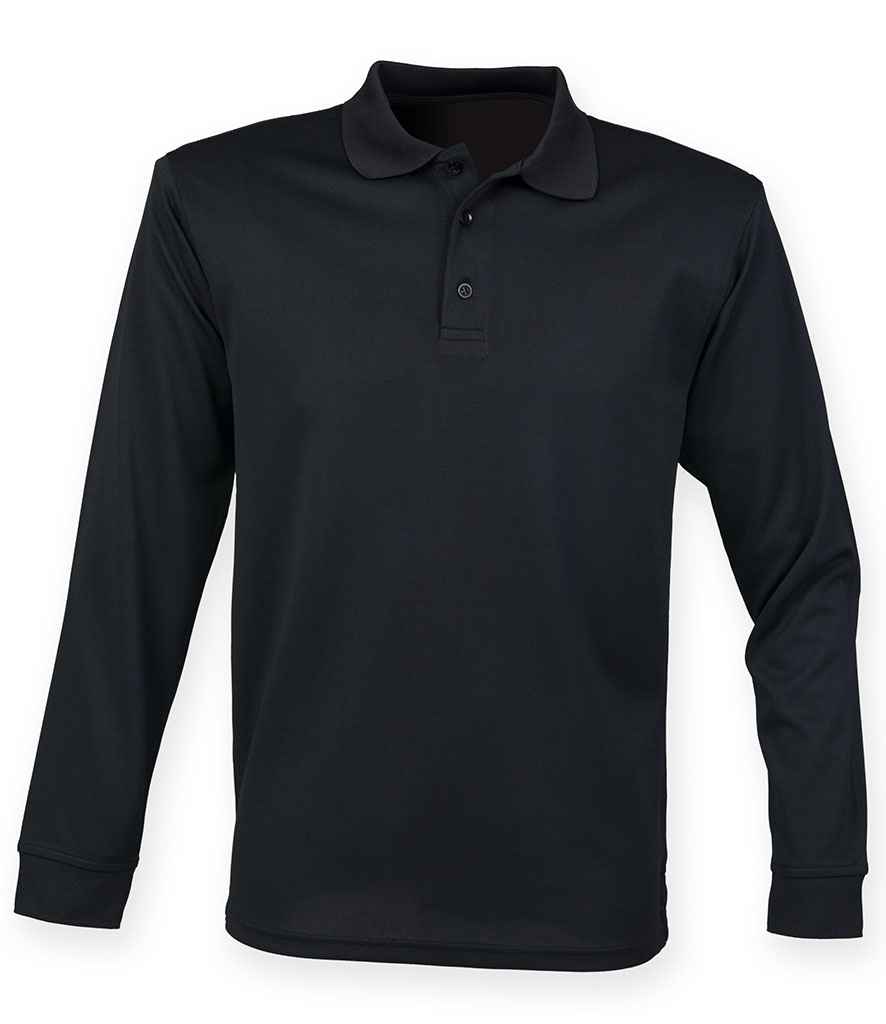 Henbury Henbury Unisex Long Sleeve Coolplus® Piqué Polo Shirt Black