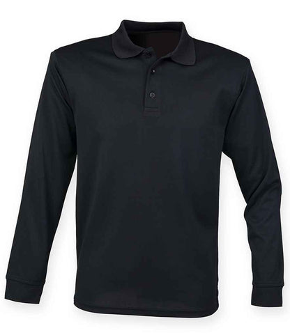 Henbury Henbury Unisex Long Sleeve Coolplus® Piqué Polo Shirt Black