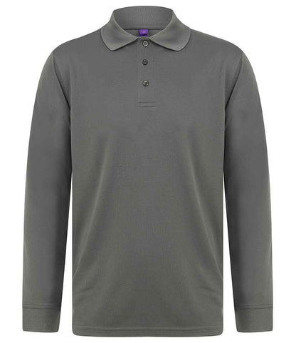 Henbury Henbury Unisex Long Sleeve Coolplus® Piqué Polo Shirt Charcoal