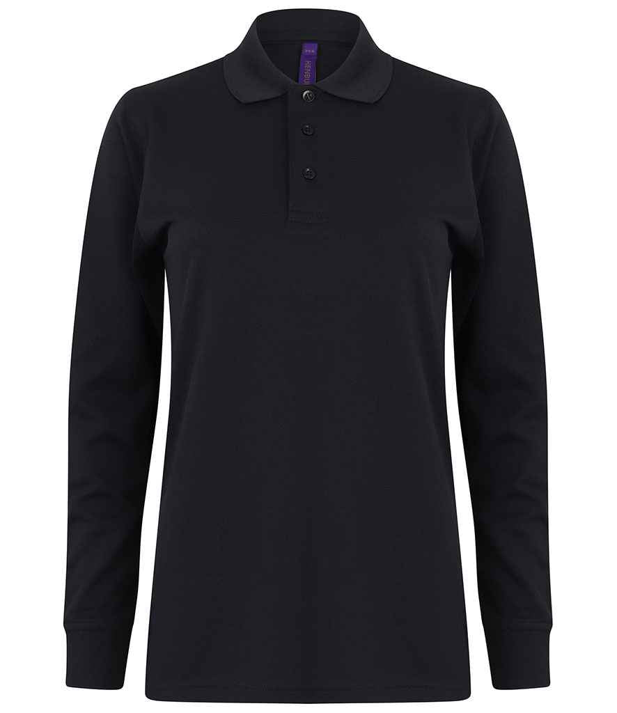 Henbury Unisex Long Sleeve Coolplus® Piqué Polo Shirt in Navy