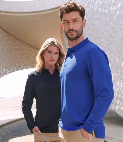 Henbury Unisex Long Sleeve Coolplus® Piqué Polo Shirt - model image