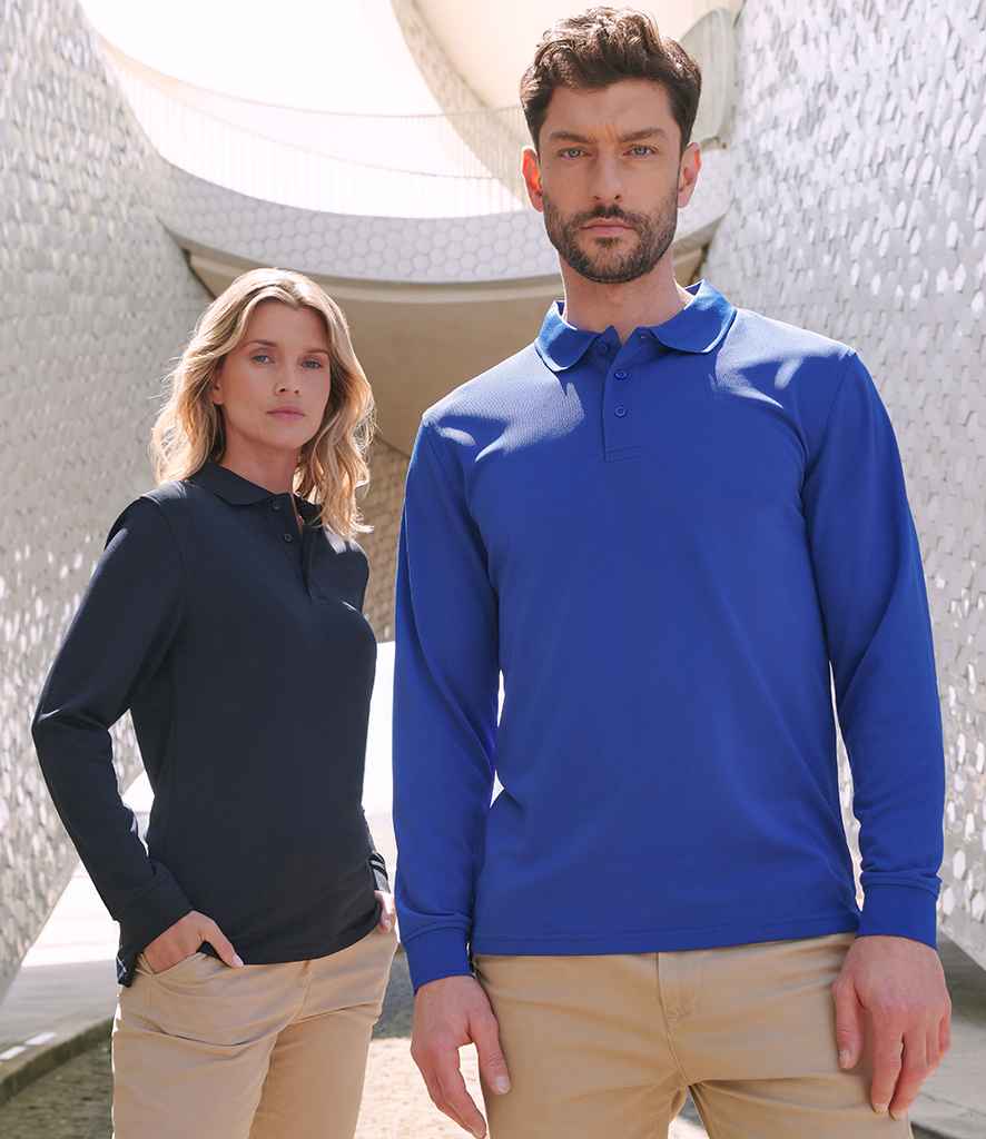 Henbury Henbury Unisex Long Sleeve Coolplus® Piqué Polo Shirt Royal Blue