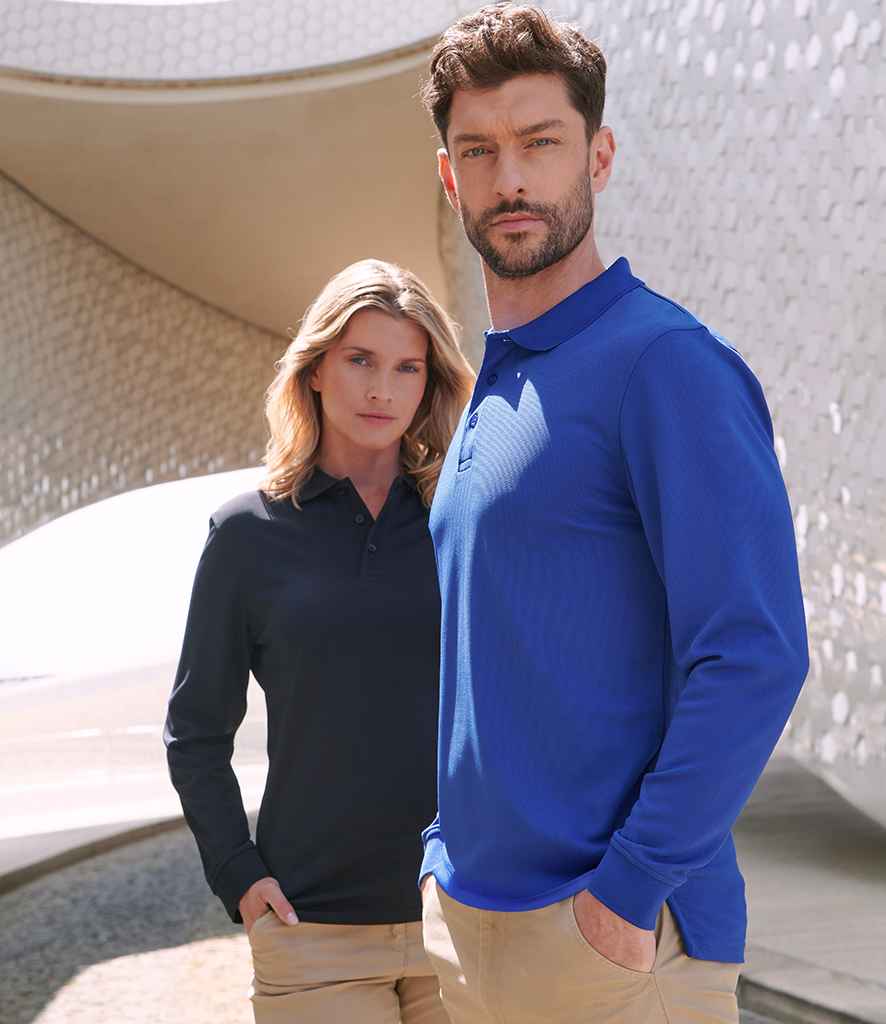 Henbury Henbury Unisex Long Sleeve Coolplus® Piqué Polo Shirt Royal Blue