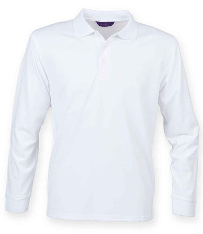 Henbury Unisex Long Sleeve Coolplus® Piqué Polo Shirt in White