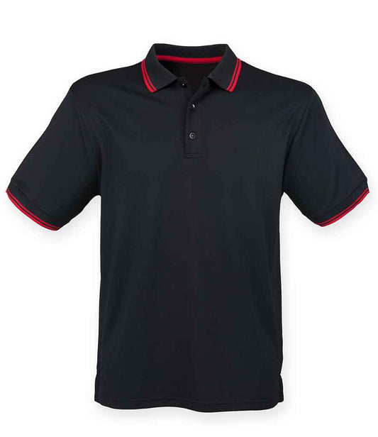 Henbury Coolplus® Tipped Polo Shirt - Black/Red