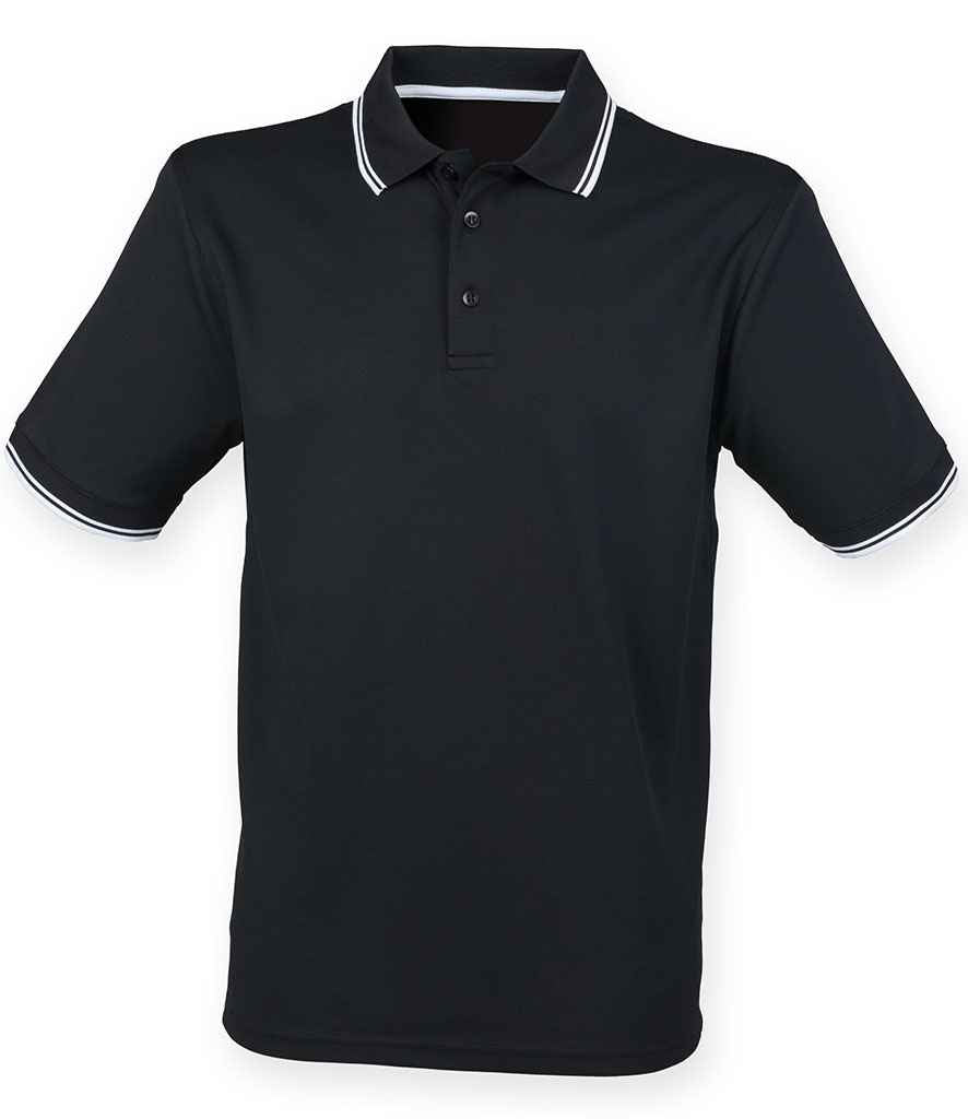 Henbury Henbury Coolplus® Tipped Polo Shirt Black/White