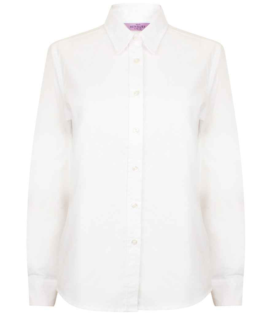 Henbury Ladies Long Sleeve Classic Oxford Shirt in White