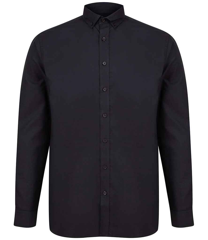 Henbury Modern Long Sleeve Classic Fit Oxford Shirt in Black