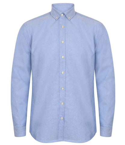 Henbury Henbury Modern Long Sleeve Classic Fit Oxford Shirt Blue