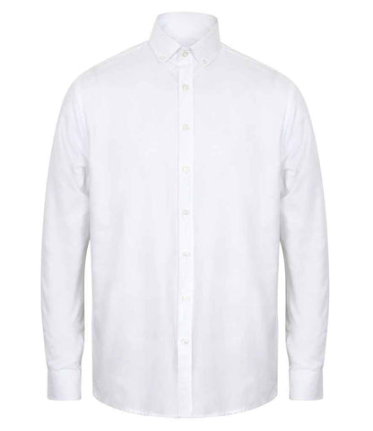 Henbury Modern Long Sleeve Classic Fit Oxford Shirt in White