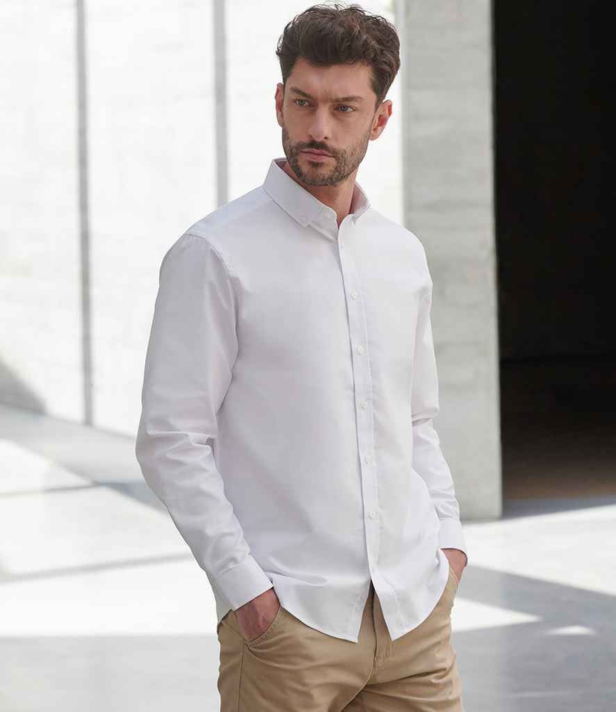 Henbury Henbury Modern Long Sleeve Classic Fit Oxford Shirt White