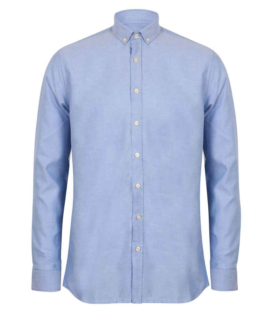 Henbury Modern Long Sleeve Regular Fit Oxford Shirt in Blue