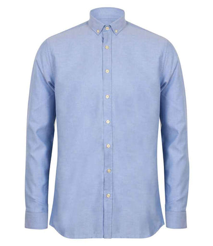 Henbury Modern Long Sleeve Regular Fit Oxford Shirt in Blue