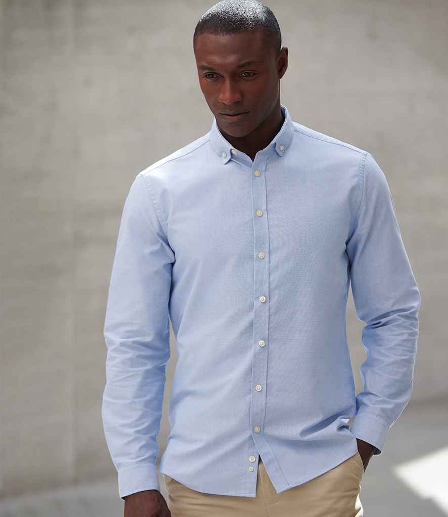 Henbury Henbury Modern Long Sleeve Regular Fit Oxford Shirt Blue