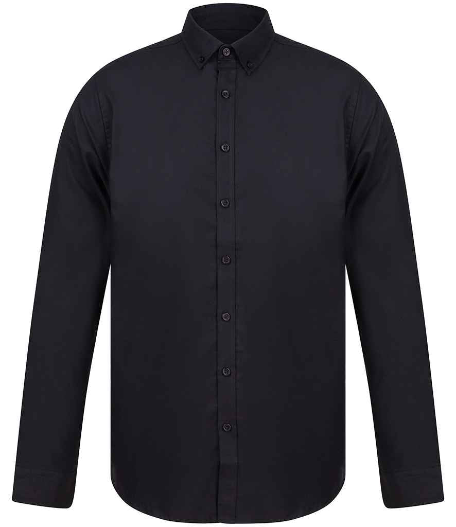 Henbury Modern Long Sleeve Slim Fit Oxford Shirt in Black