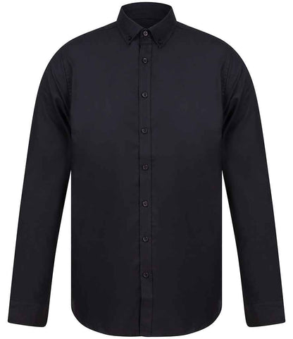 Henbury Modern Long Sleeve Slim Fit Oxford Shirt in Black