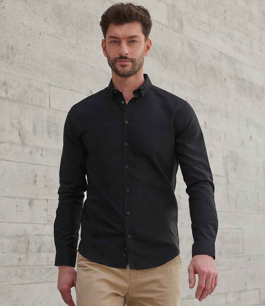 Henbury Henbury Modern Long Sleeve Slim Fit Oxford Shirt Black