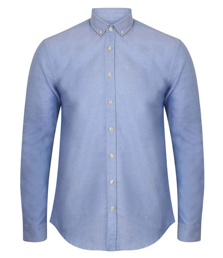 Henbury Henbury Modern Long Sleeve Slim Fit Oxford Shirt Blue