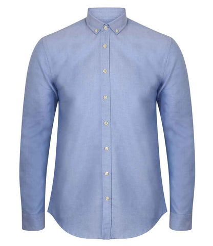 Henbury Henbury Modern Long Sleeve Slim Fit Oxford Shirt Blue