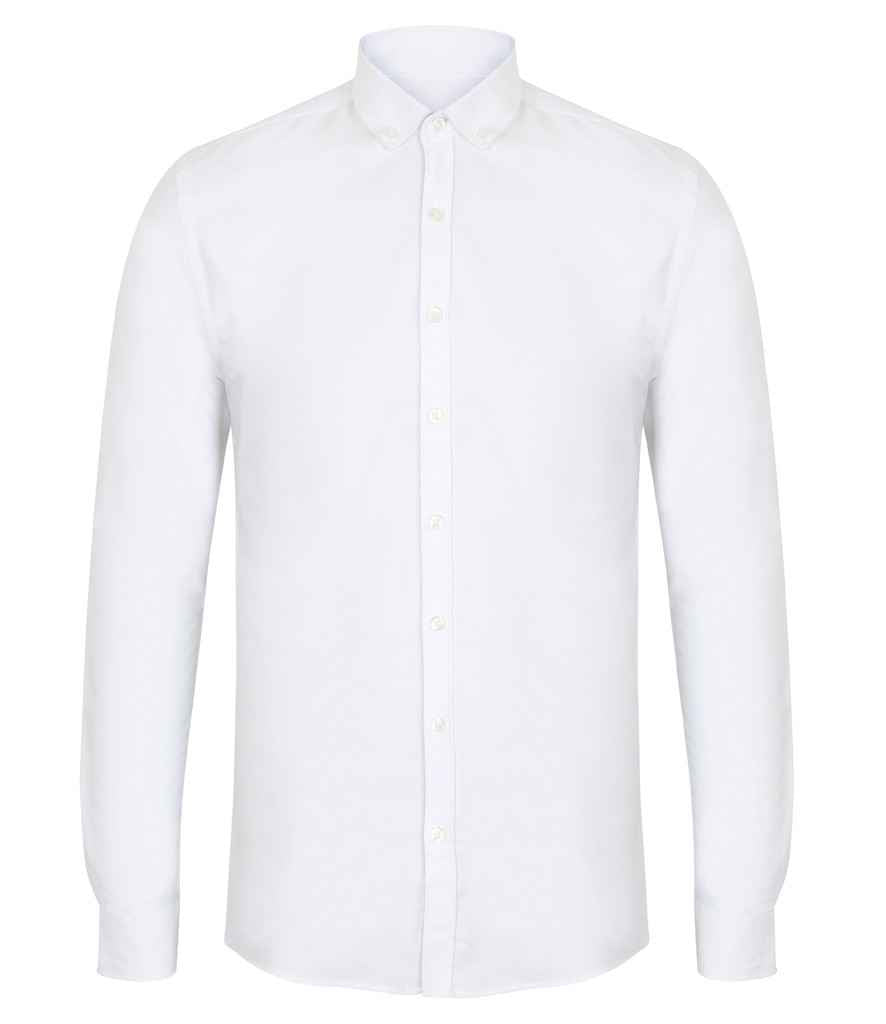 Henbury Henbury Modern Long Sleeve Slim Fit Oxford Shirt White