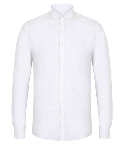 Henbury Henbury Modern Long Sleeve Slim Fit Oxford Shirt White