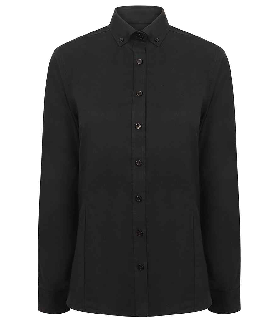 Henbury Ladies Modern Long Sleeve Regular Fit Oxford Shirt in Black